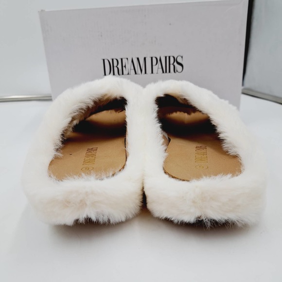 Dream Pair Creamy White Fuzzy Furry CrissCross Slide Sandals 6 - Picture 5 of 8